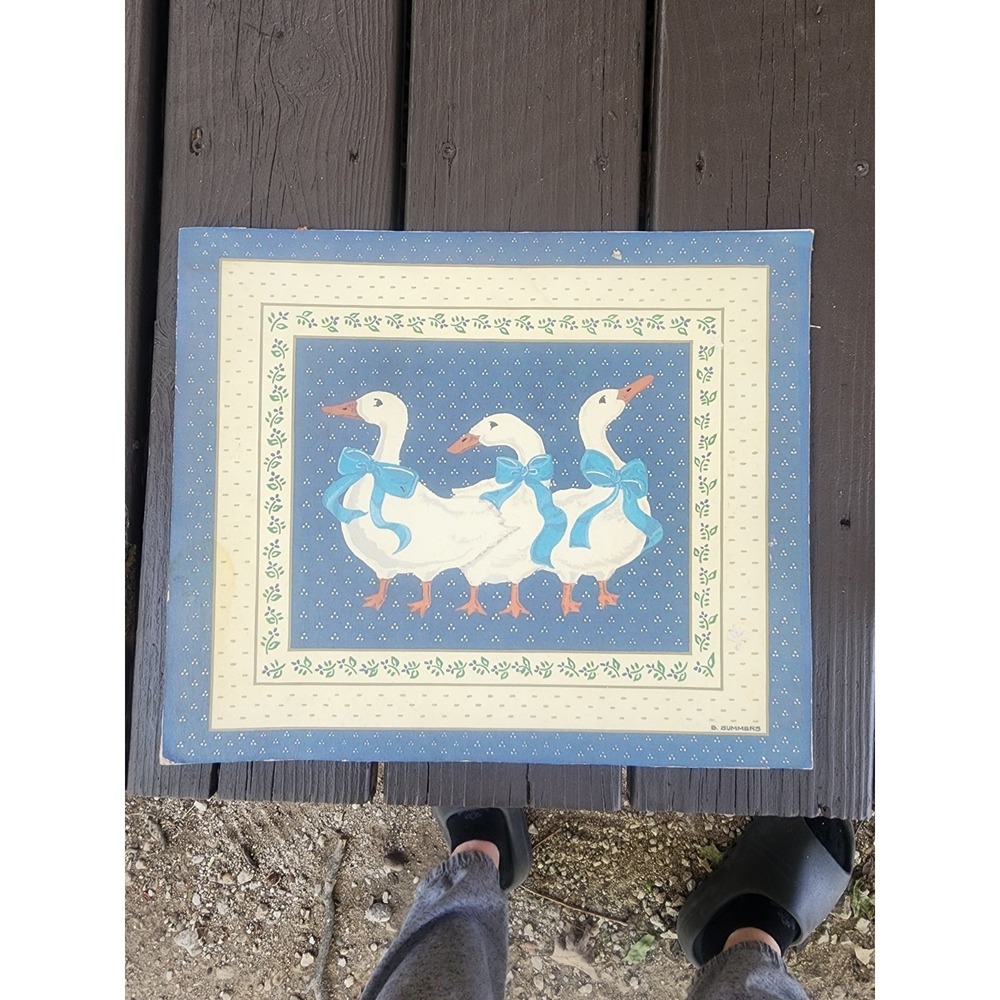 Vintage Cottagecore Country Geese Wall Art Print, B. Summers 14×12" 1980s